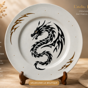 Assiette dragon noir et doré