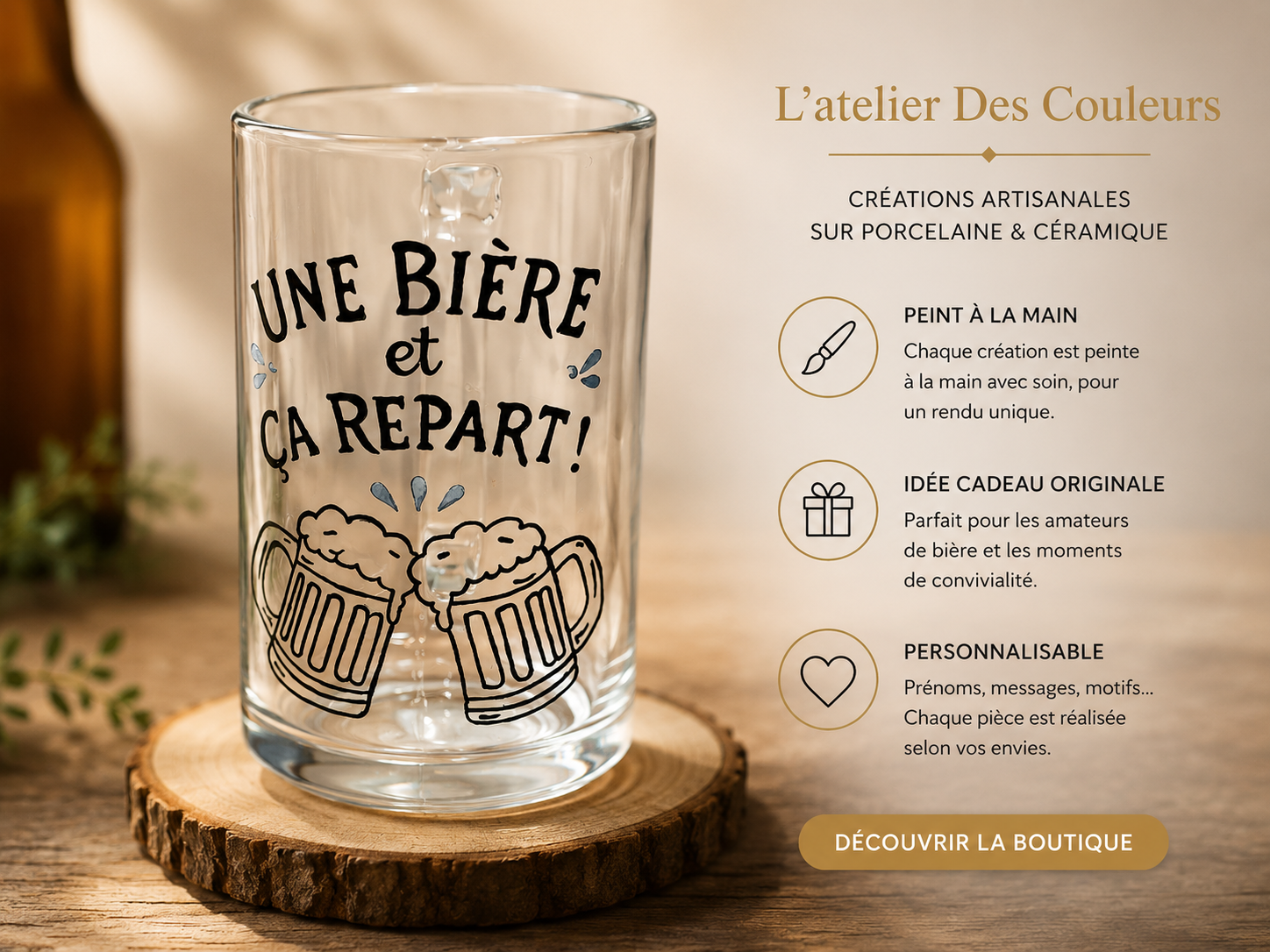Chope de bière humoristique – Une bière et ça repart !